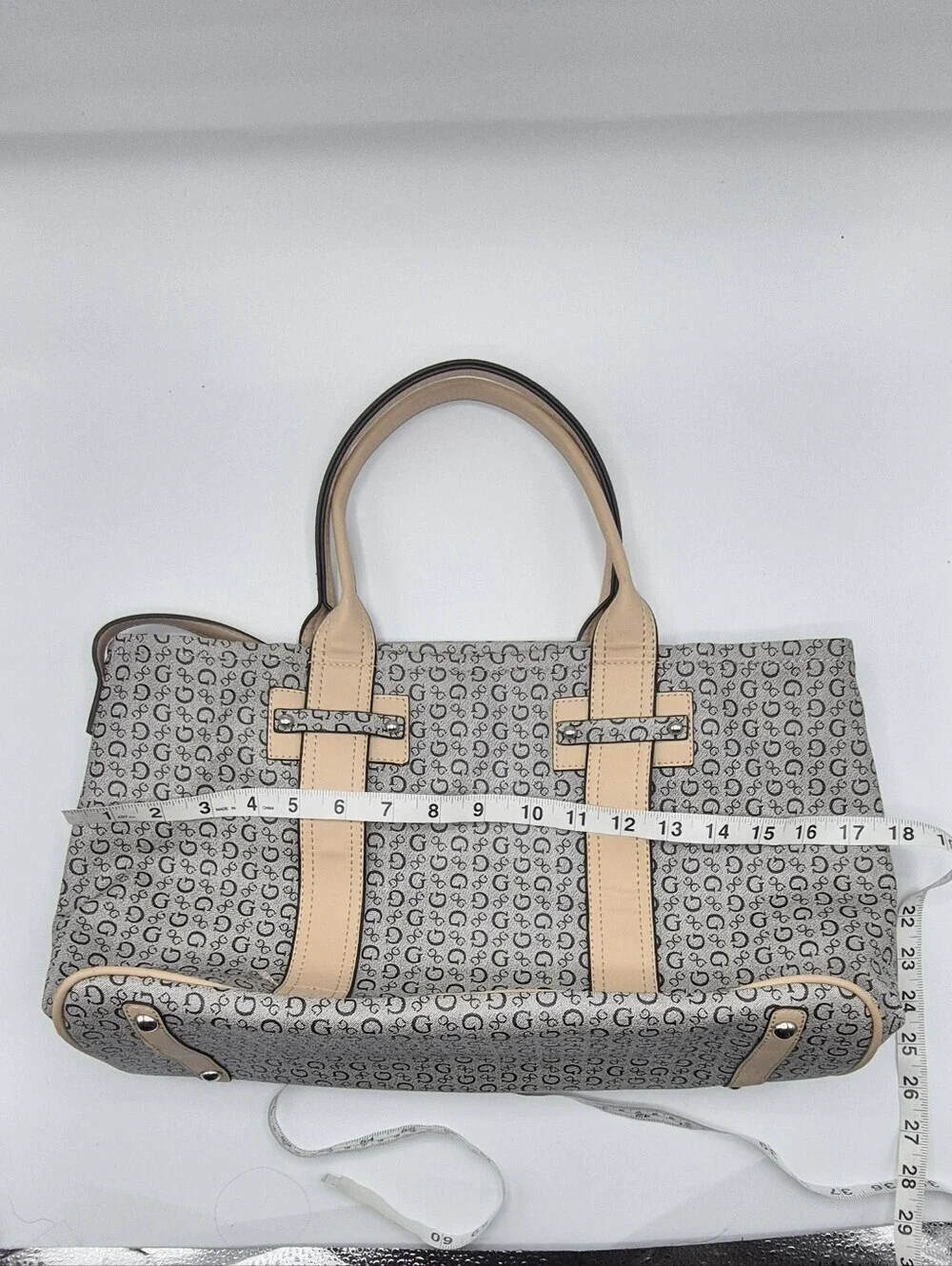 GUESS Beige and Gray Signature Satchel
